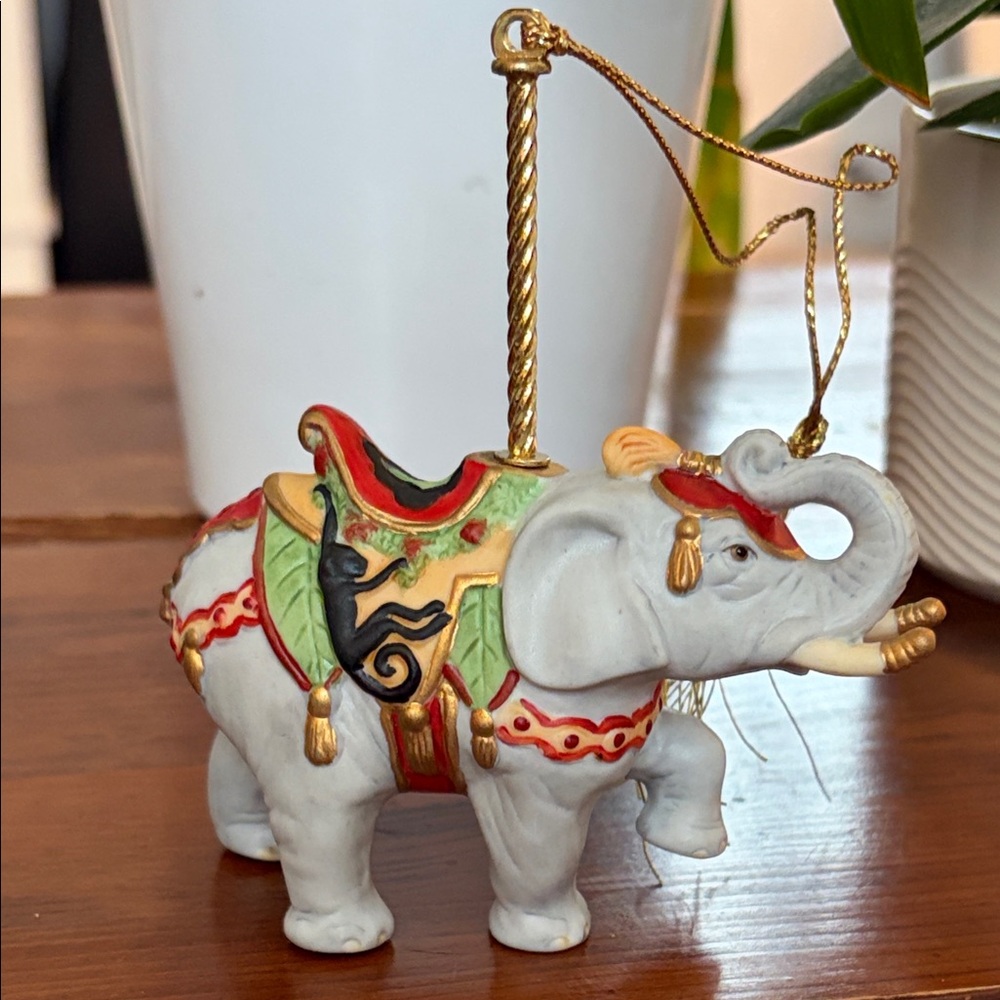 Vintage 1989 Lenox Porcelain Elephant Carousel Ornament